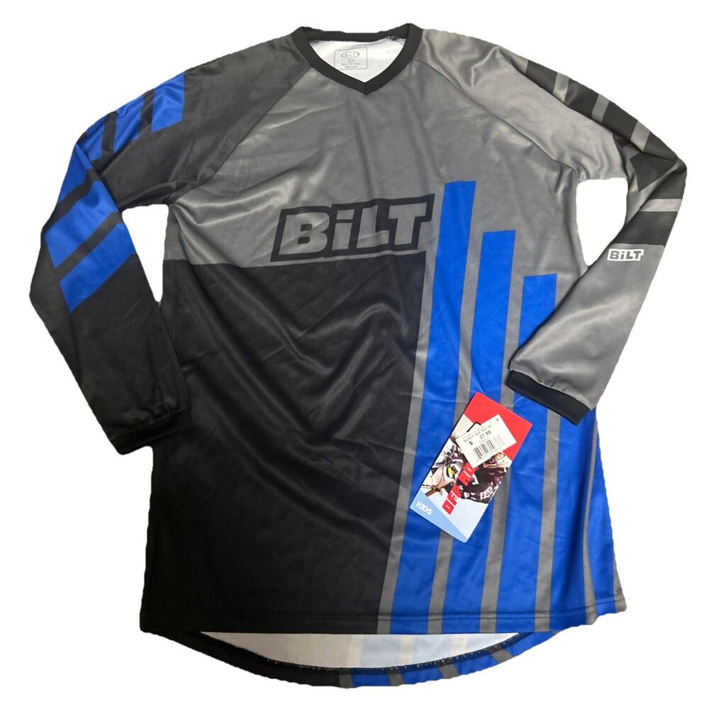 Bilt Jersey Shirt YXL Blue Black Gray Motocross Dirt Bike Racing Long Sleeve Kid